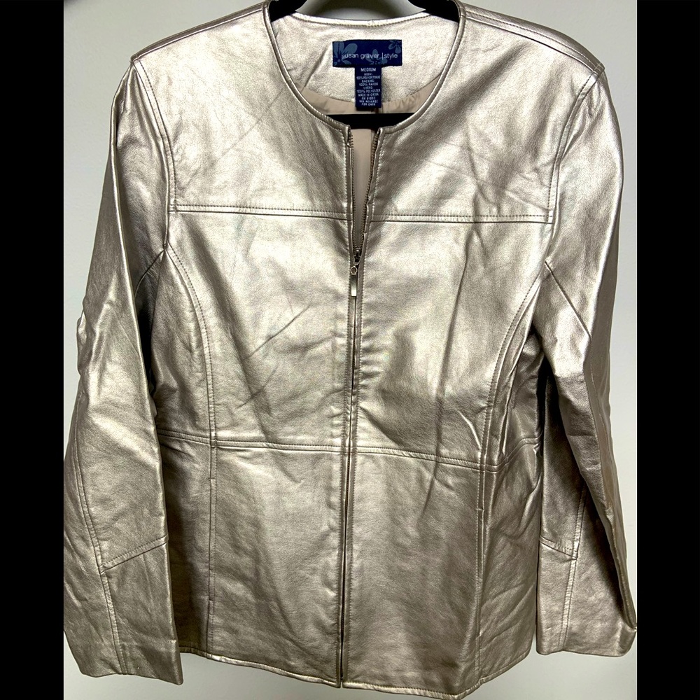 Women’s Silver Faux Leather Jacket Size Medium
